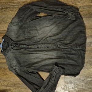 Highlander Dark Gray Denim Cotton Mens Sz Large Button Up Shirt